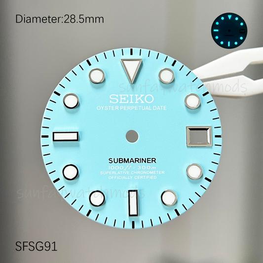 28.5mm Seiko OEM SUBMARINER NH35/NH36 Blue Dial Watch mods Custom Watch